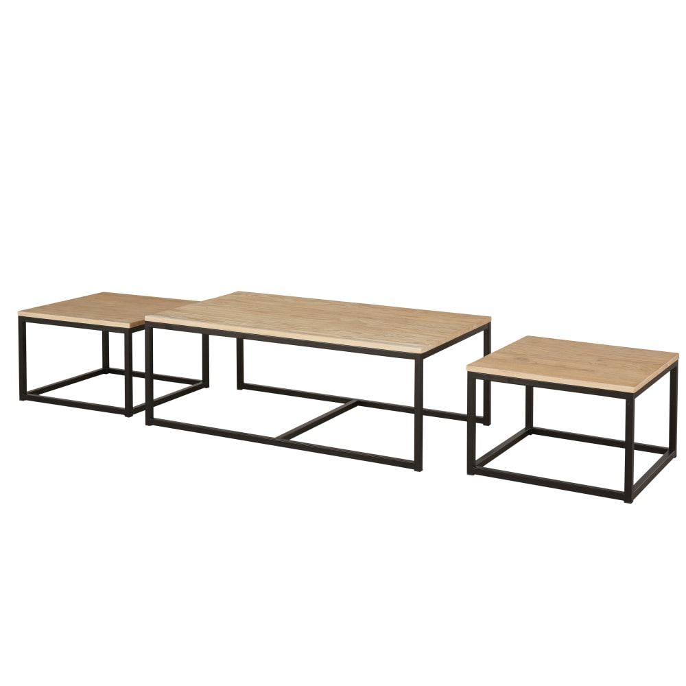 Tables gigognes industrielles en bois de sapin massif et acier — vue 3