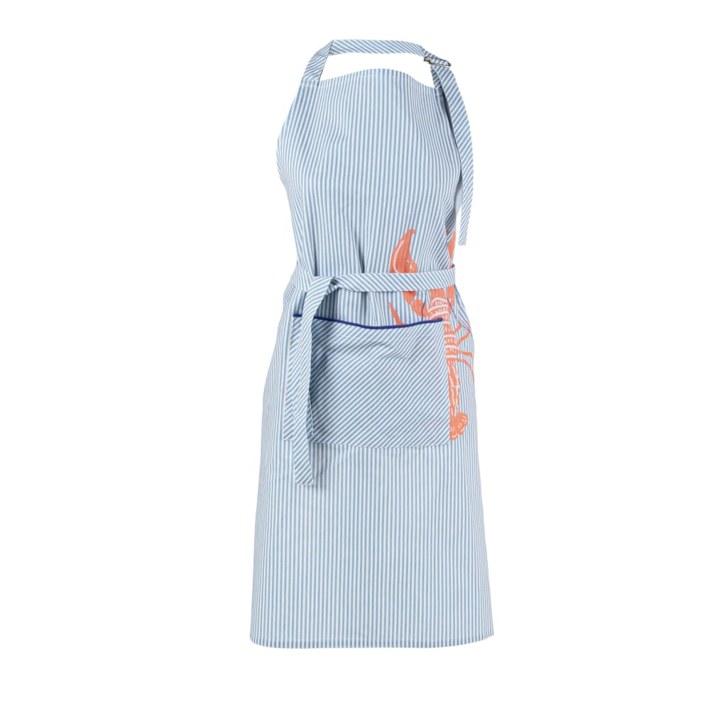 Tablier en coton biologique bicolore rayé et imprimé crustacé 70x85