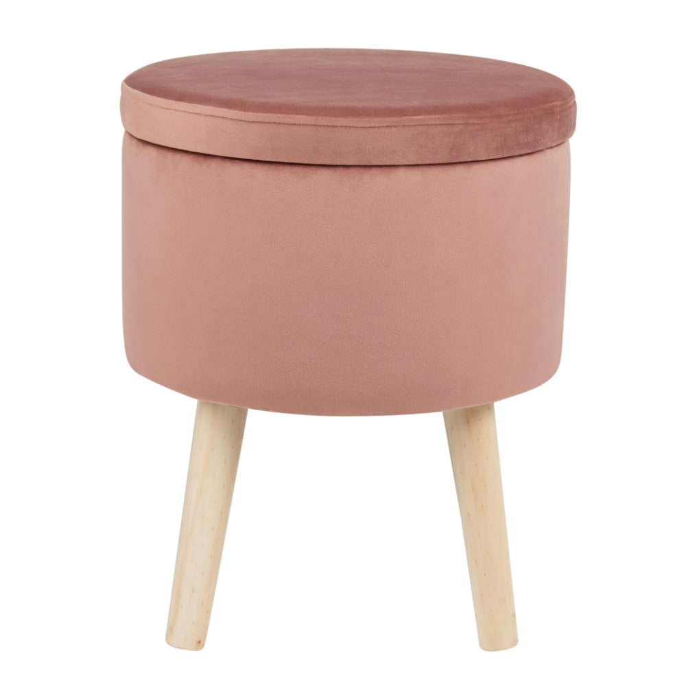 Tabouret coffre rose pieds en pin