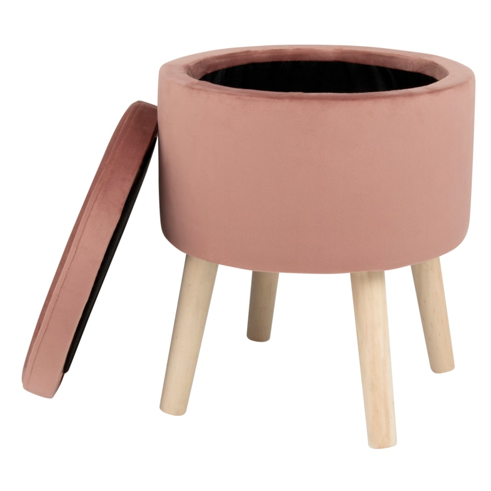 Tabouret coffre rose pieds en pin — vue 4