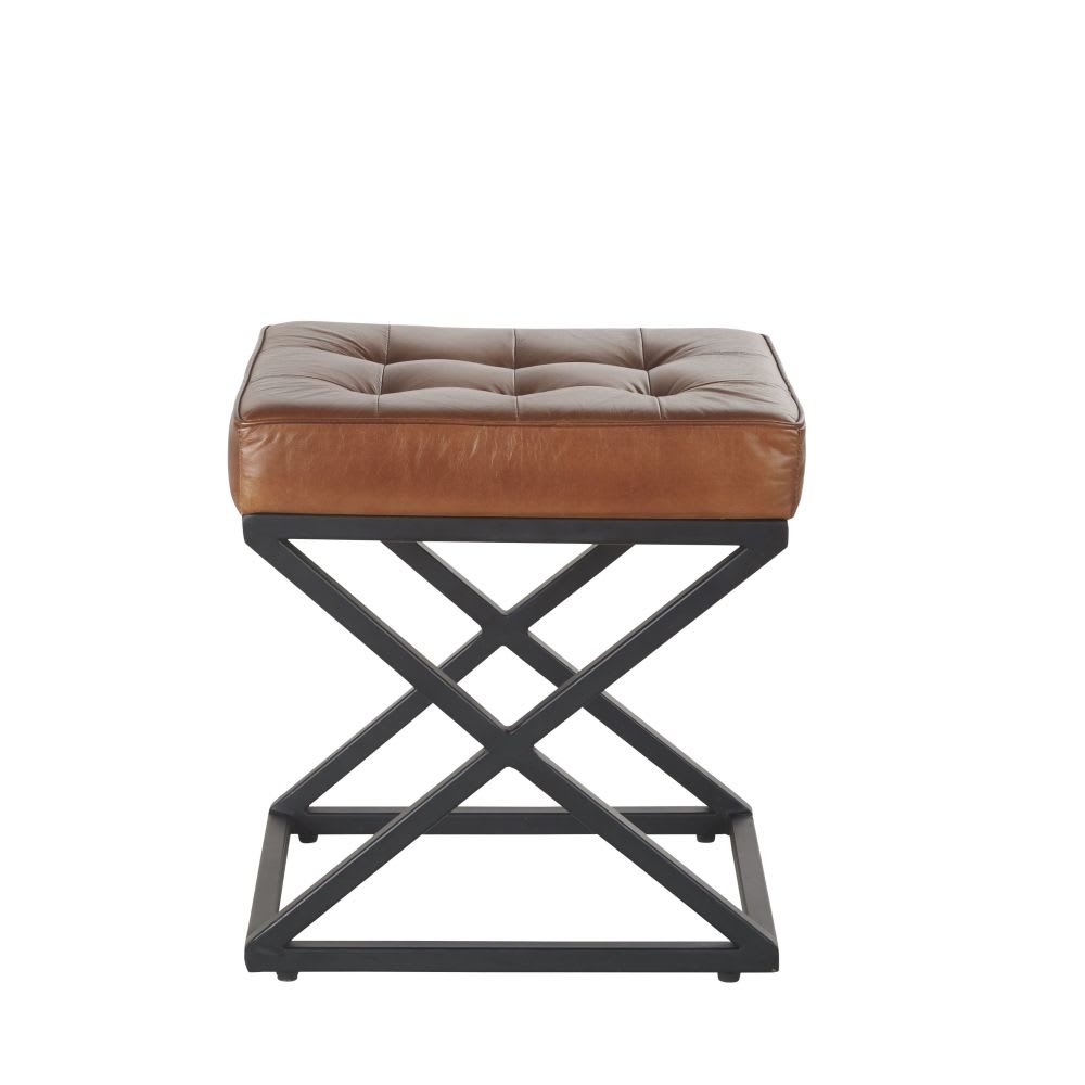 tabouret en cuir marron