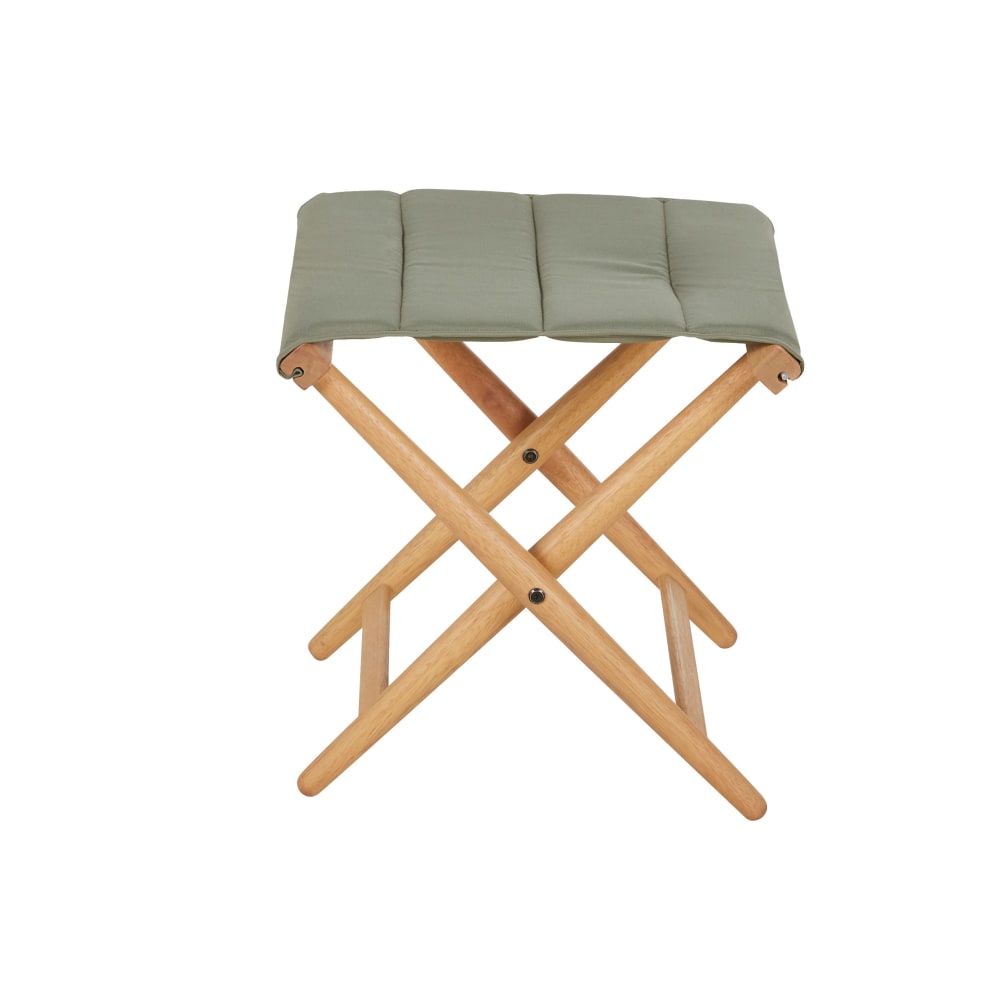 Tabouret pliant en bois d'eucalyptus et toile en polyester recyclé vert kaki