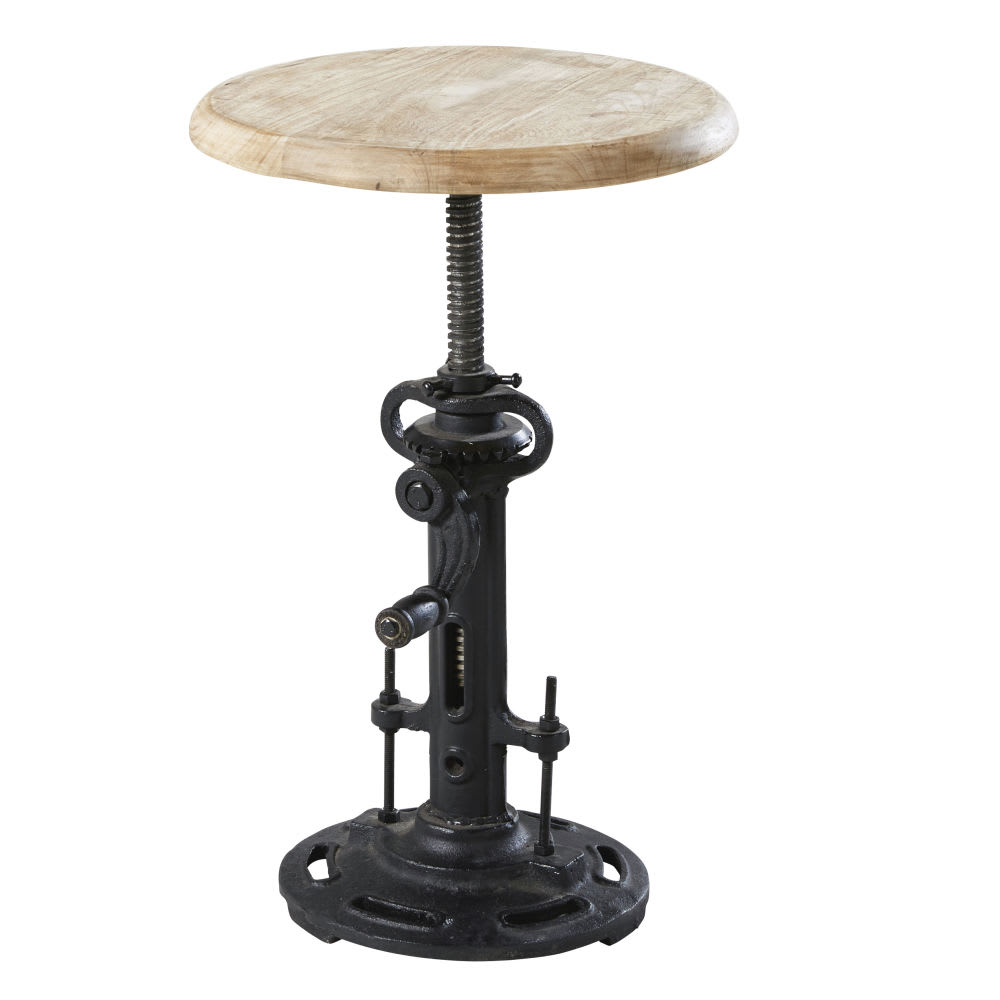 Tabouret réglable en bois de manguier et métal noir - Maisons du Monde