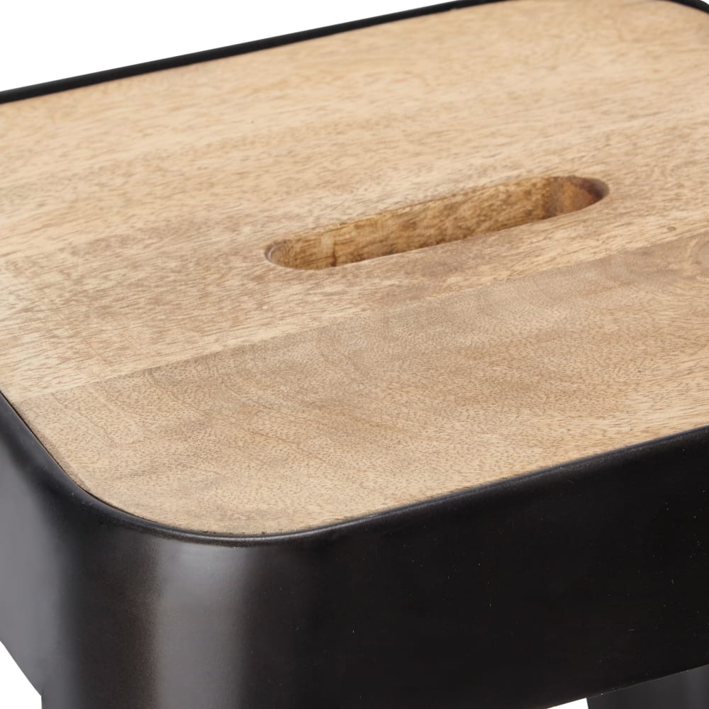 Tabourets de bar industriels en bois de manguier et acier noir H79 (x2) - Maisons du Monde
