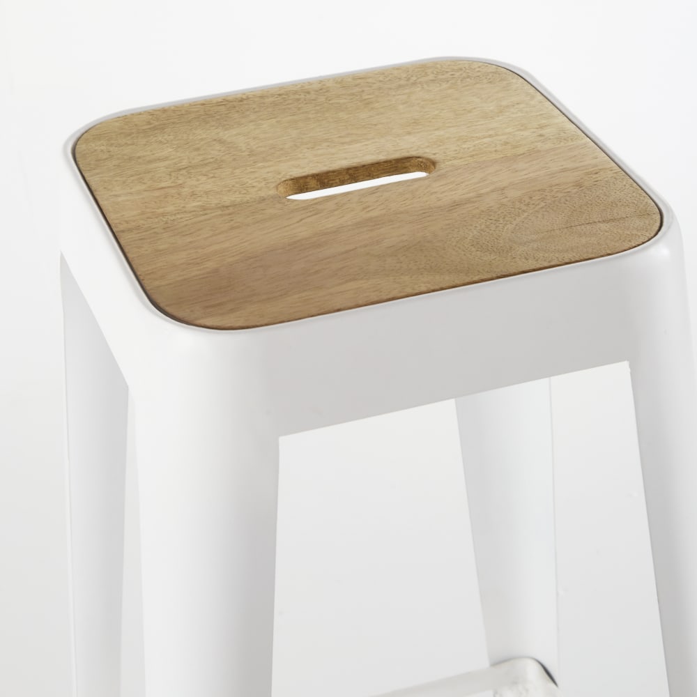 Tabourets de bar industriels professionnels en bois de manguier et acier blanc H79 (x2) - Maisons du Monde