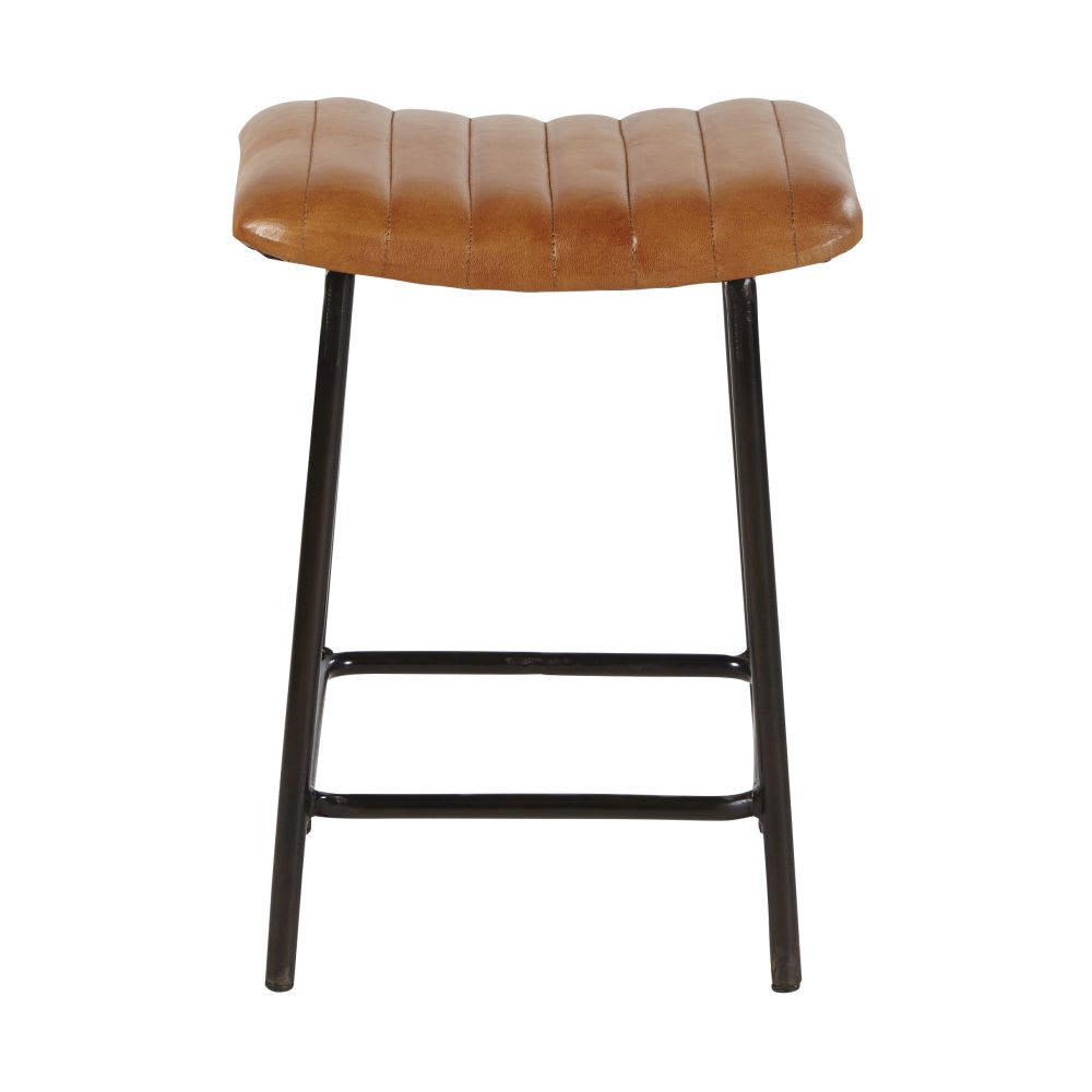 Tabourets professionnels en cuir de chèvre marron et acier noir (x2) - Maisons du Monde