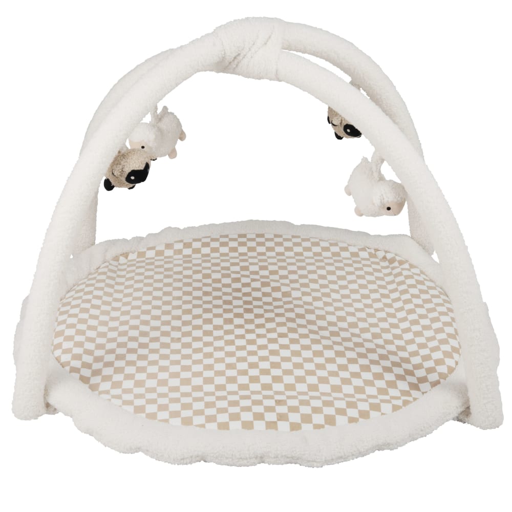 Tapis d'éveil bébé rond bouclettes blanches motif damier D90