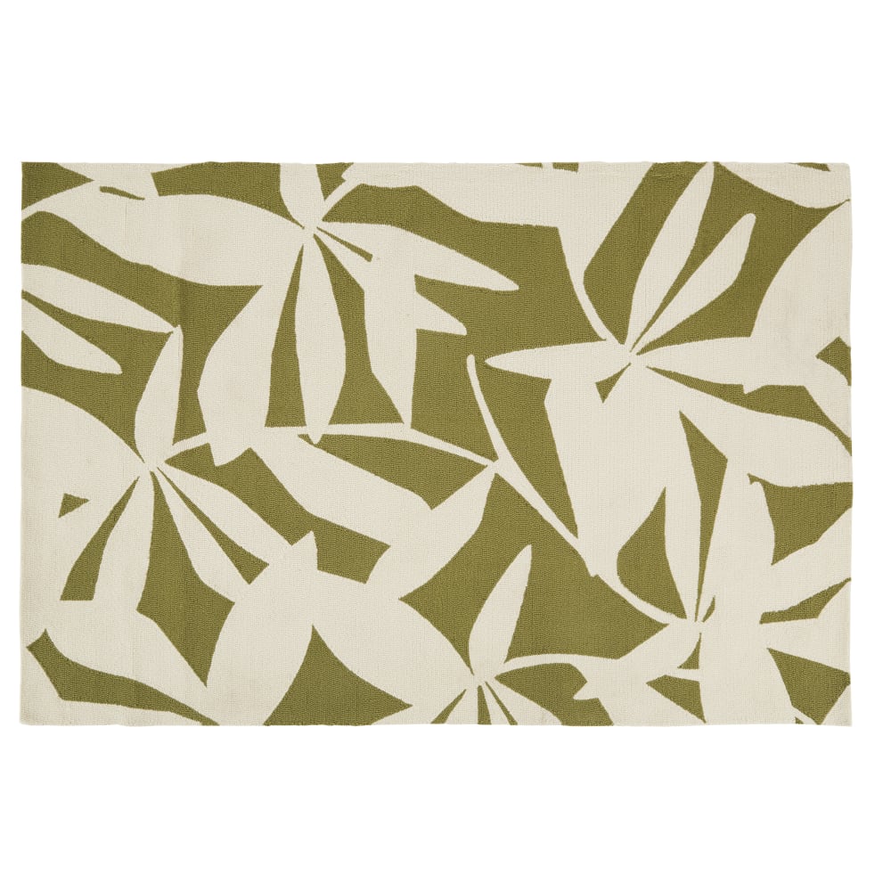 Tapis d'extérieur à motif végétal écru et vert kaki 160x230