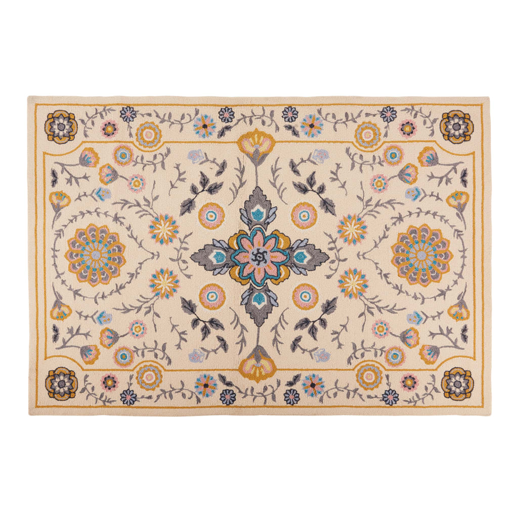 Tapis d'extérieur beige et motifs multicolores 160x230