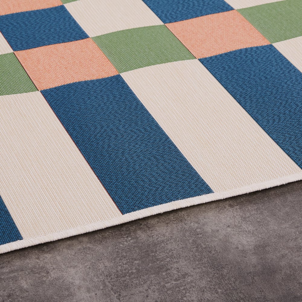 Tapis d'extérieur motifs à carreaux multicolores 140x200
