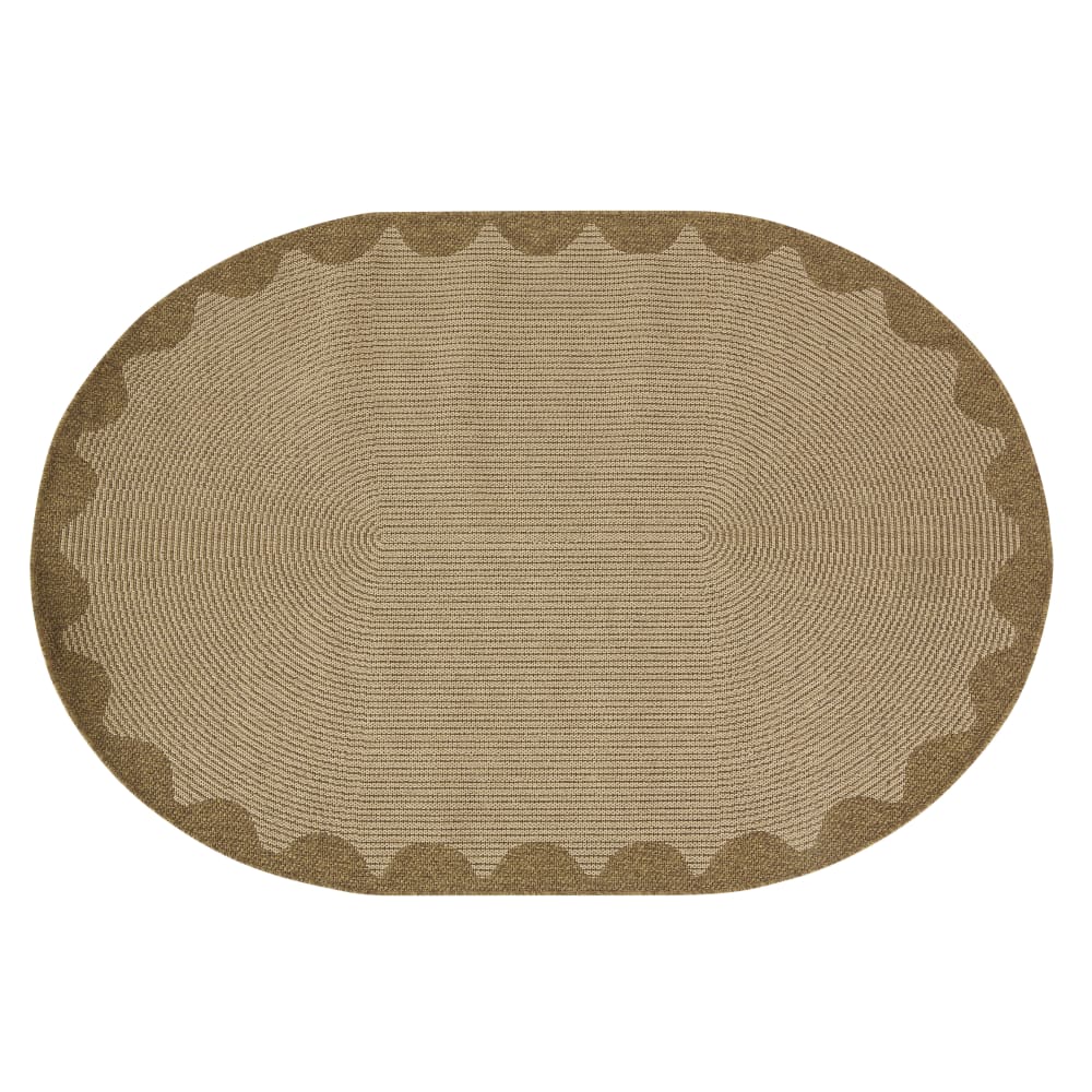 Tapis d'extérieur ovale tressé motif vagues vert kaki 160x230