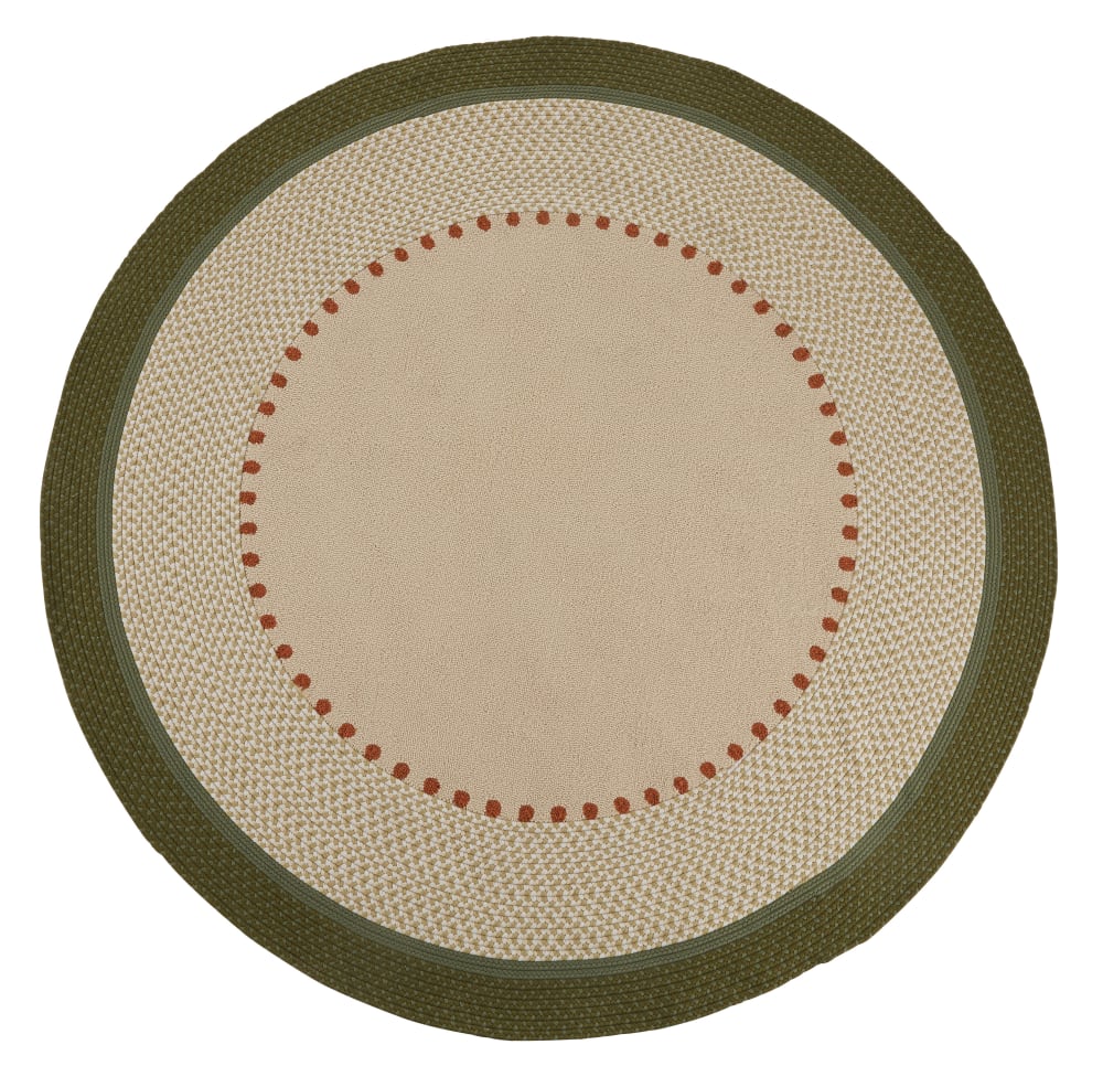 Tapis d'extérieur rond tressé beige et vert kaki D200