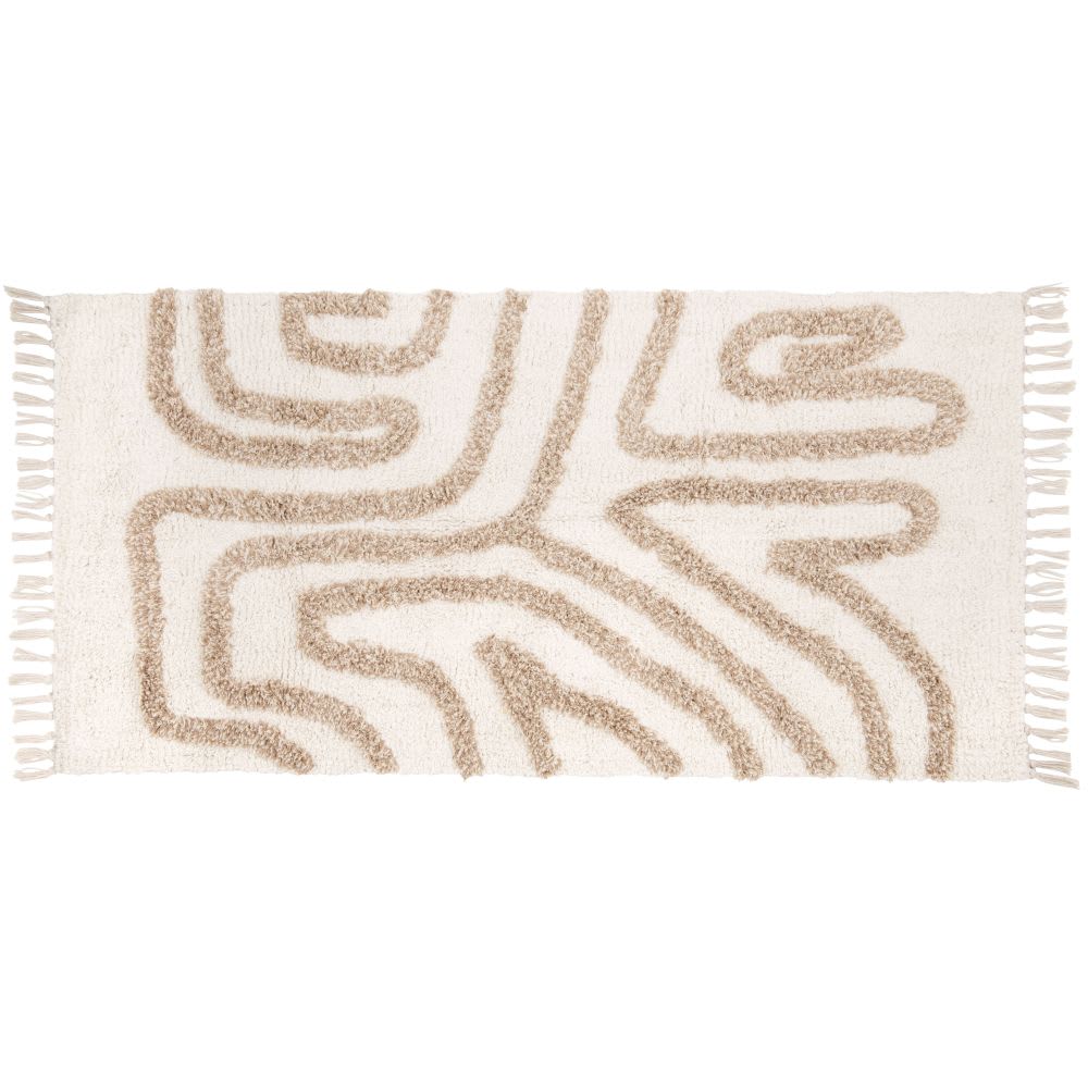 Tapis en coton écru et marron, 60x120 cm