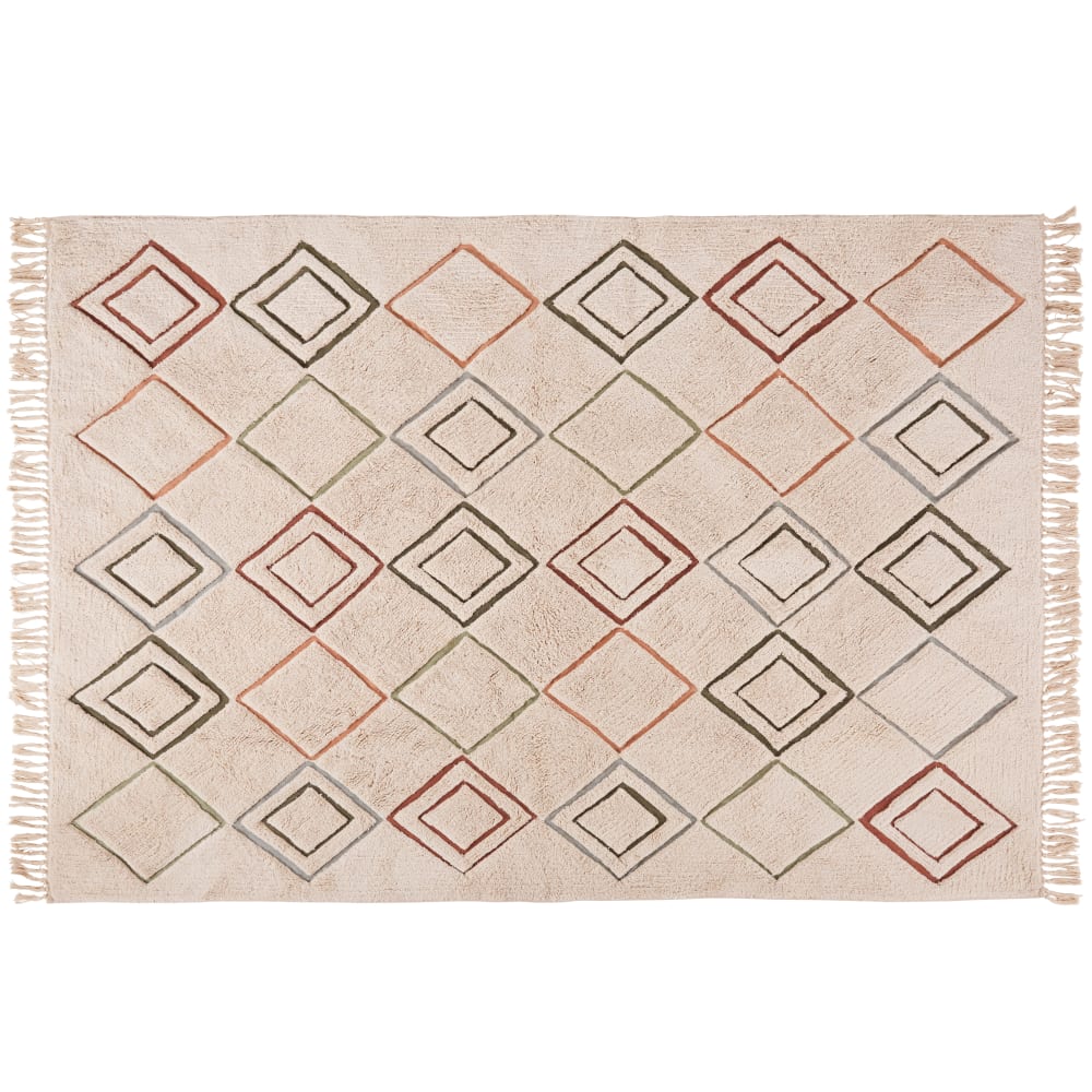 Tapis en coton tufté multicolore et imprimé à franges 160x230