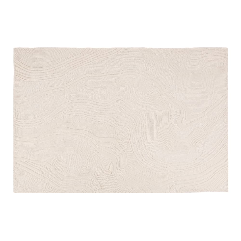 Tapis en laine tuftée motif abstrait écru, 160x230 cm