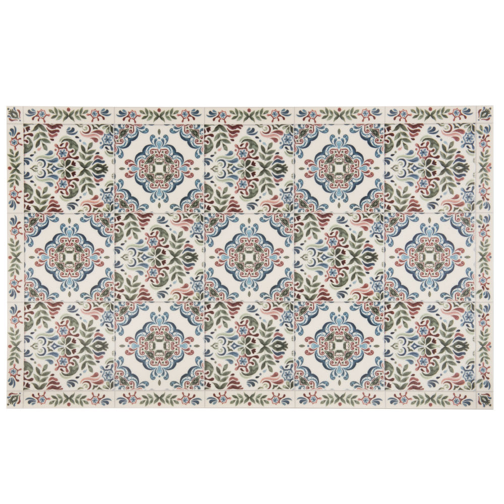 Tapis en vinyle blanc et multicolore motifs carreaux de ciment  50x80