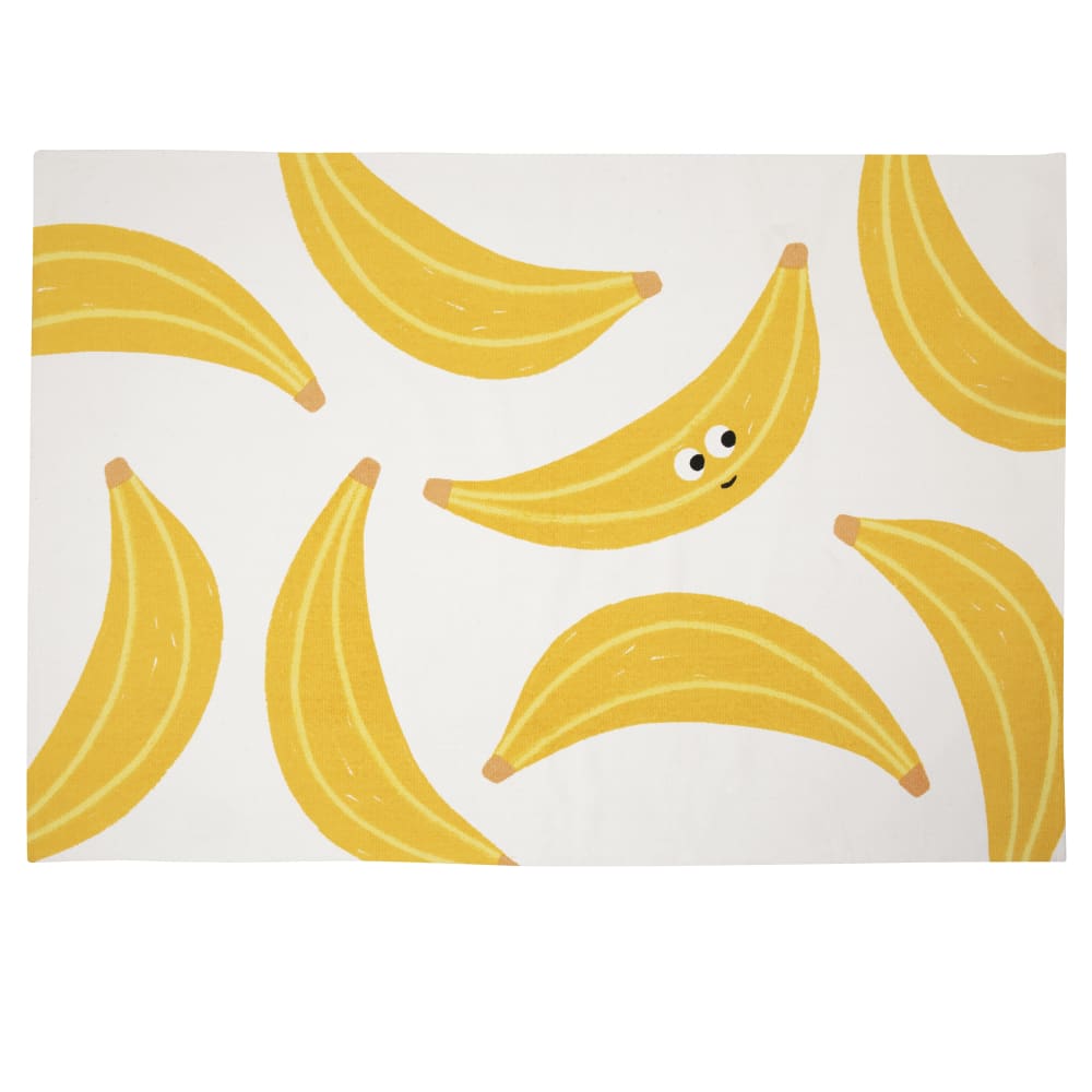 Tapis enfant en coton imprimé banane blanc, jaune et noir 120x180