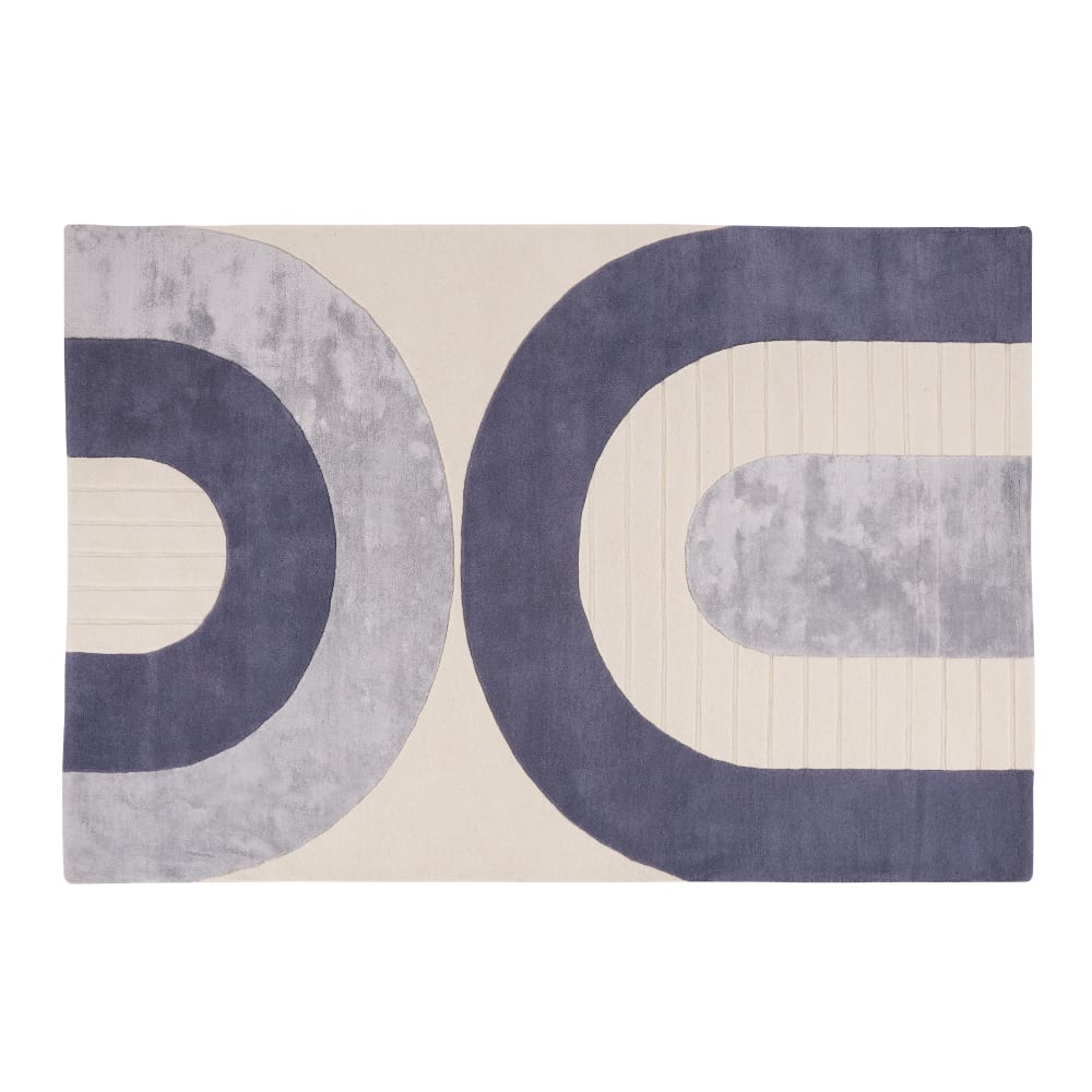 Tapis motif tufté et ciselé bleu et écru 160x230