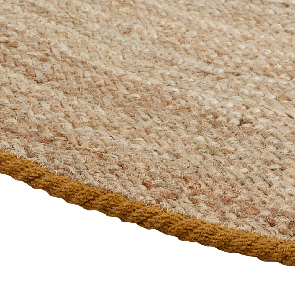 Tapis ovale en jute tressé et coton ocre, 90x150 cm — vue 3