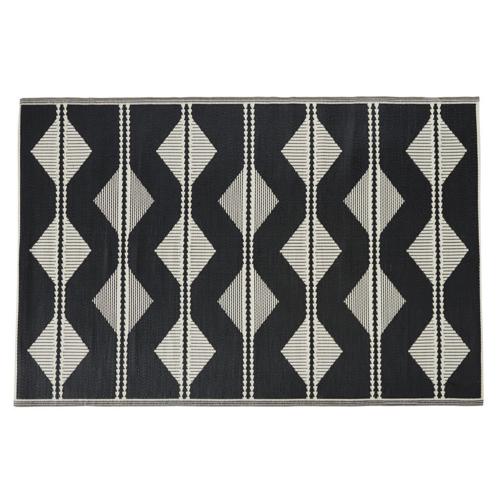 Tapis réversible en polypropylène motifs triangles écrus et noirs 180x270