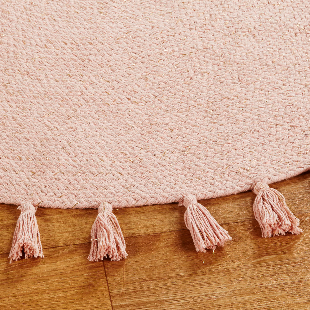 Tapis rond à pompons en coton recyclé rose D100 — vue 3
