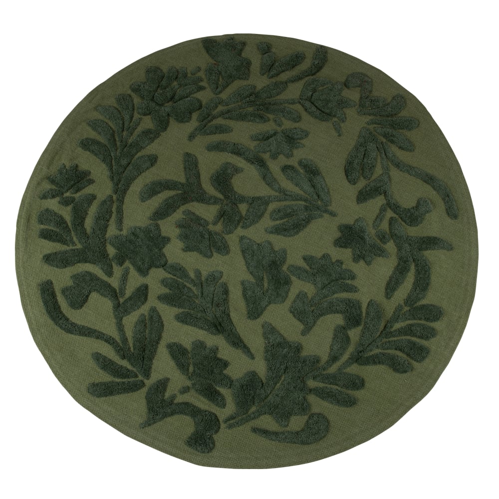 Tapis rond en coton vert tufté, Ø120 cm