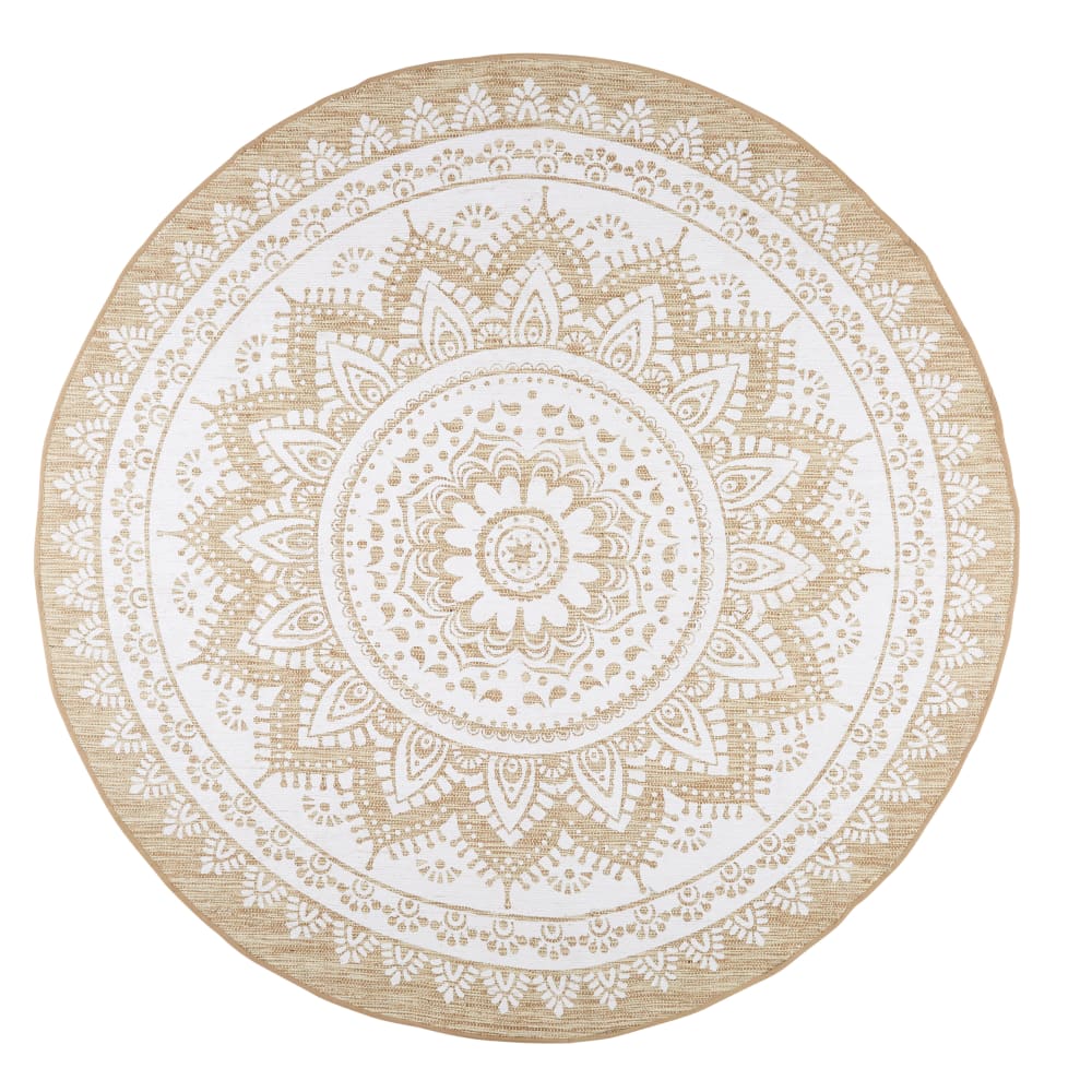 Tapis rond en jute et coton blanc, Ø180 cm