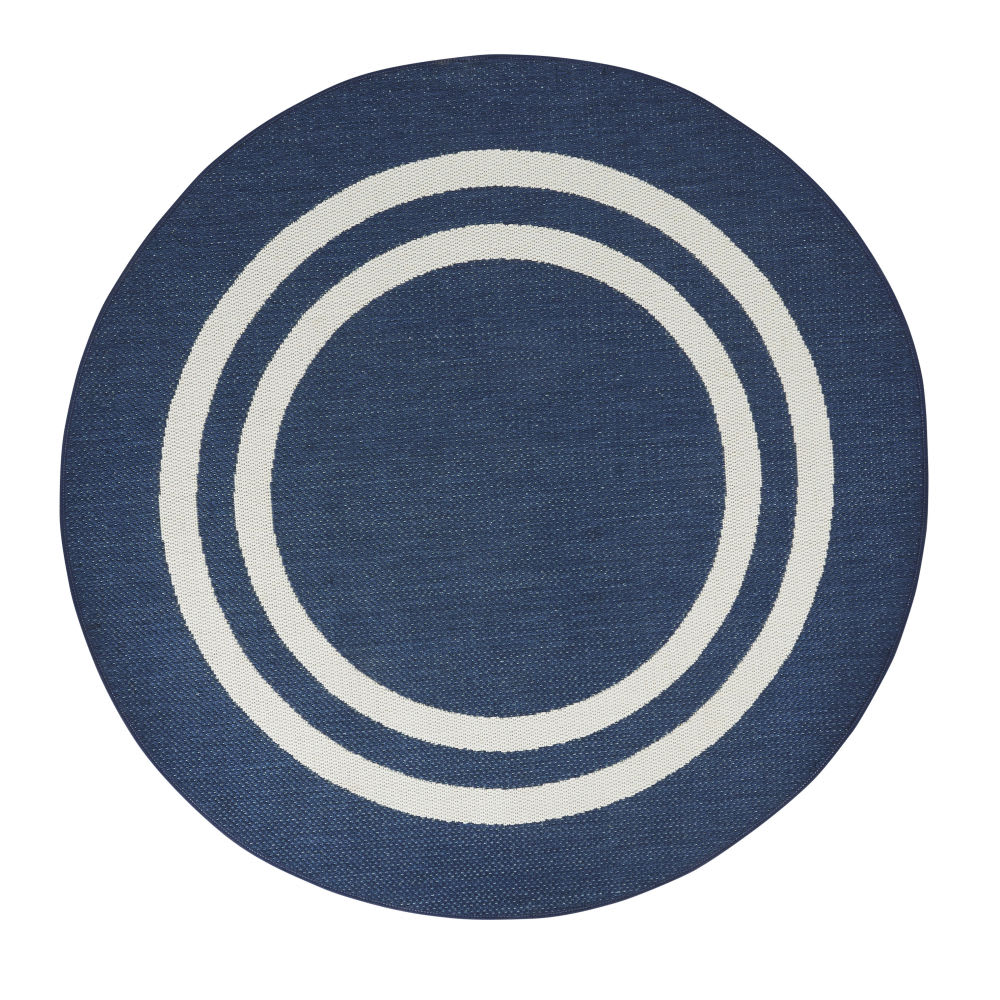 Tapis rond en polypropylène bleu et blanc 160x160