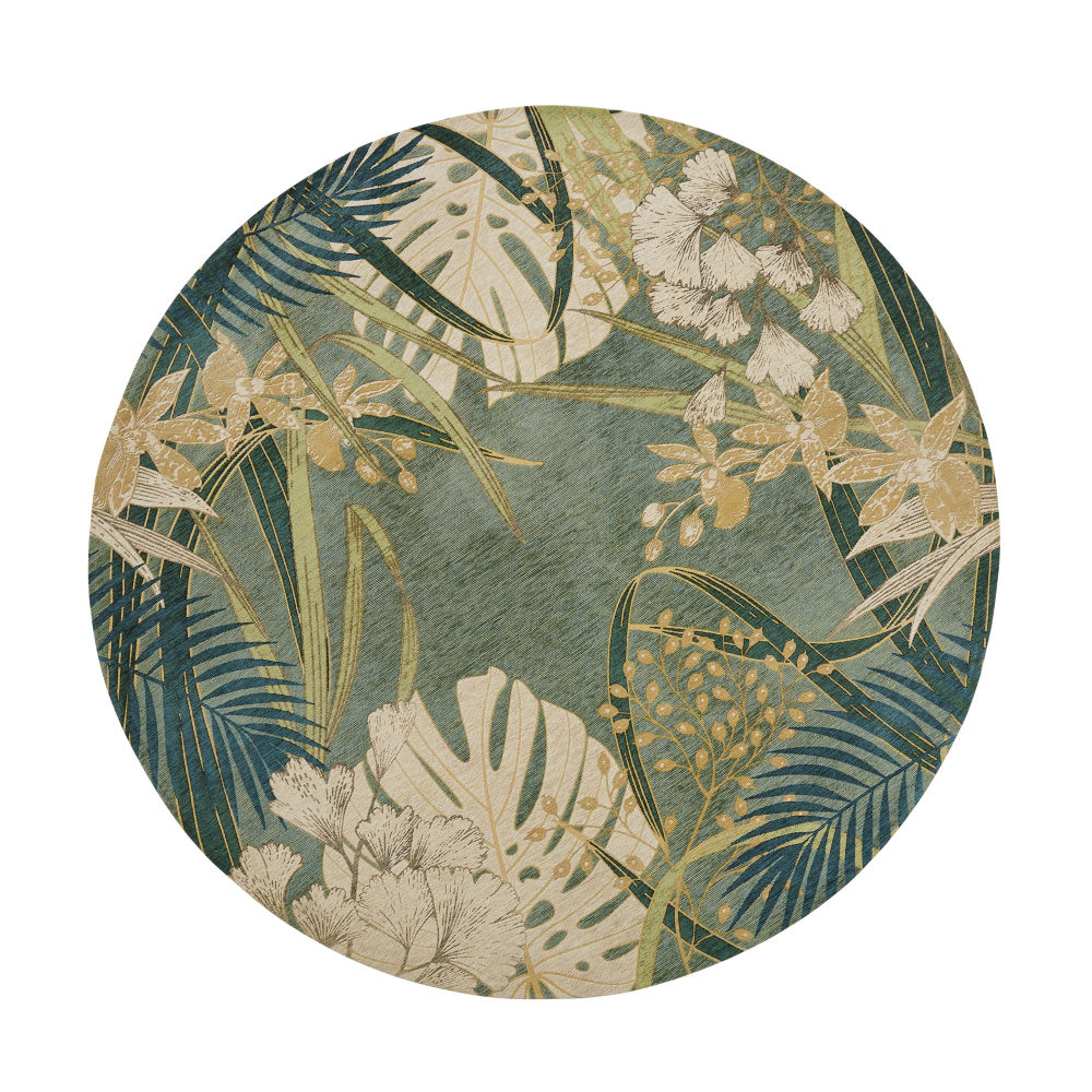 Tapis rond tissé jacquard vert, Ø200 cm