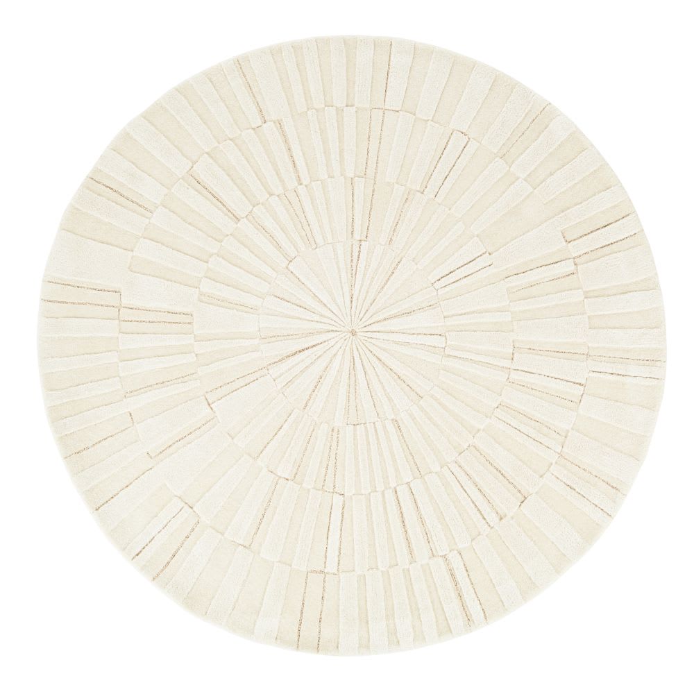 Tapis rond tufté main en laine et en coton beige, D180