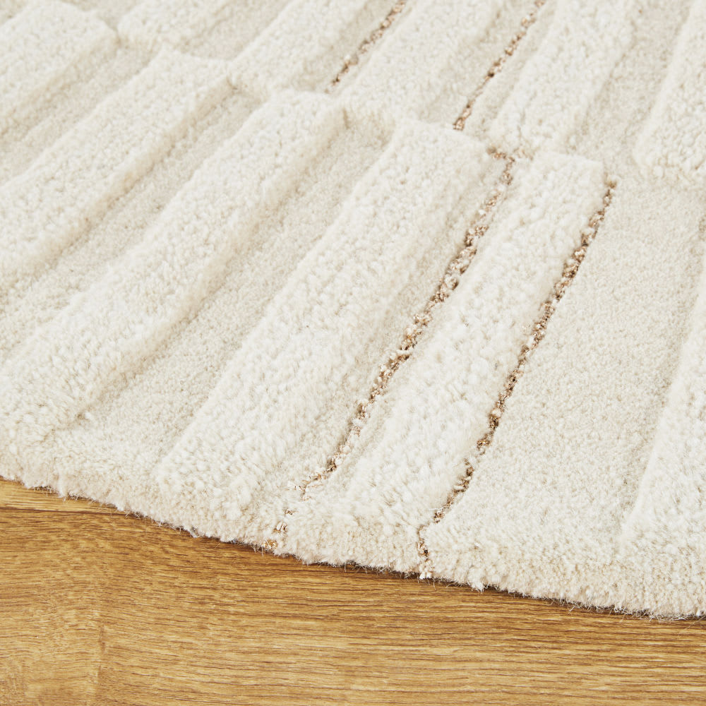 Tapis rond tufté main en laine et en coton beige, D180 - Maisons du Monde