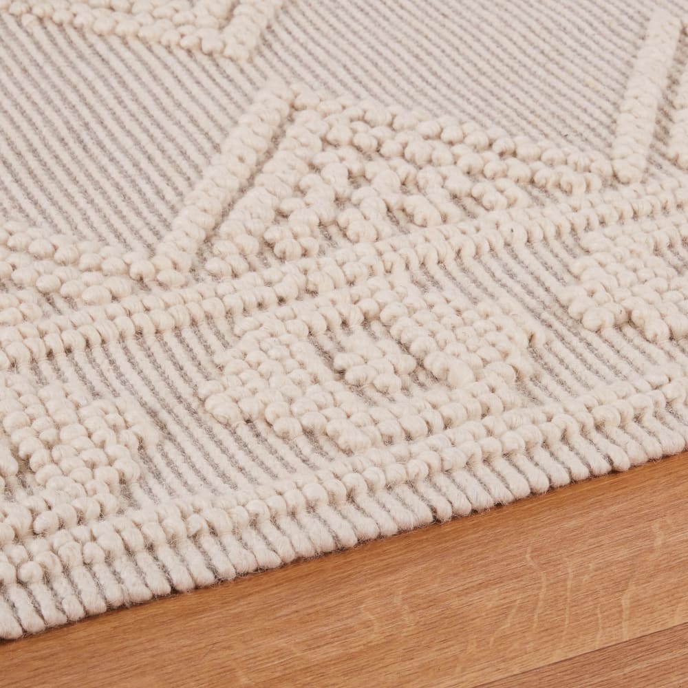 Tapis style berbère en laine et coton tissé en relief écru et gris 160x230 — vue 3