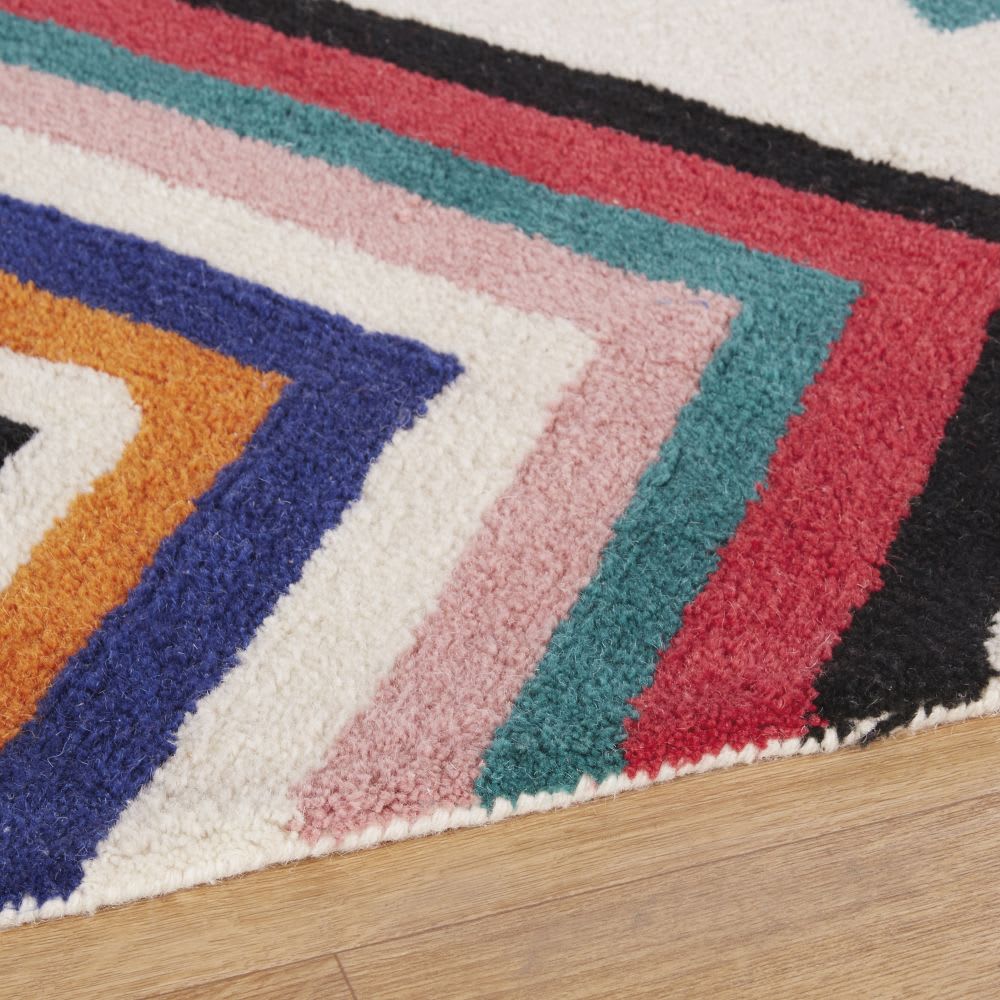 Tapis style berbère tufté en laine rose, bleu, écru et orange 160x230 - Maisons du Monde