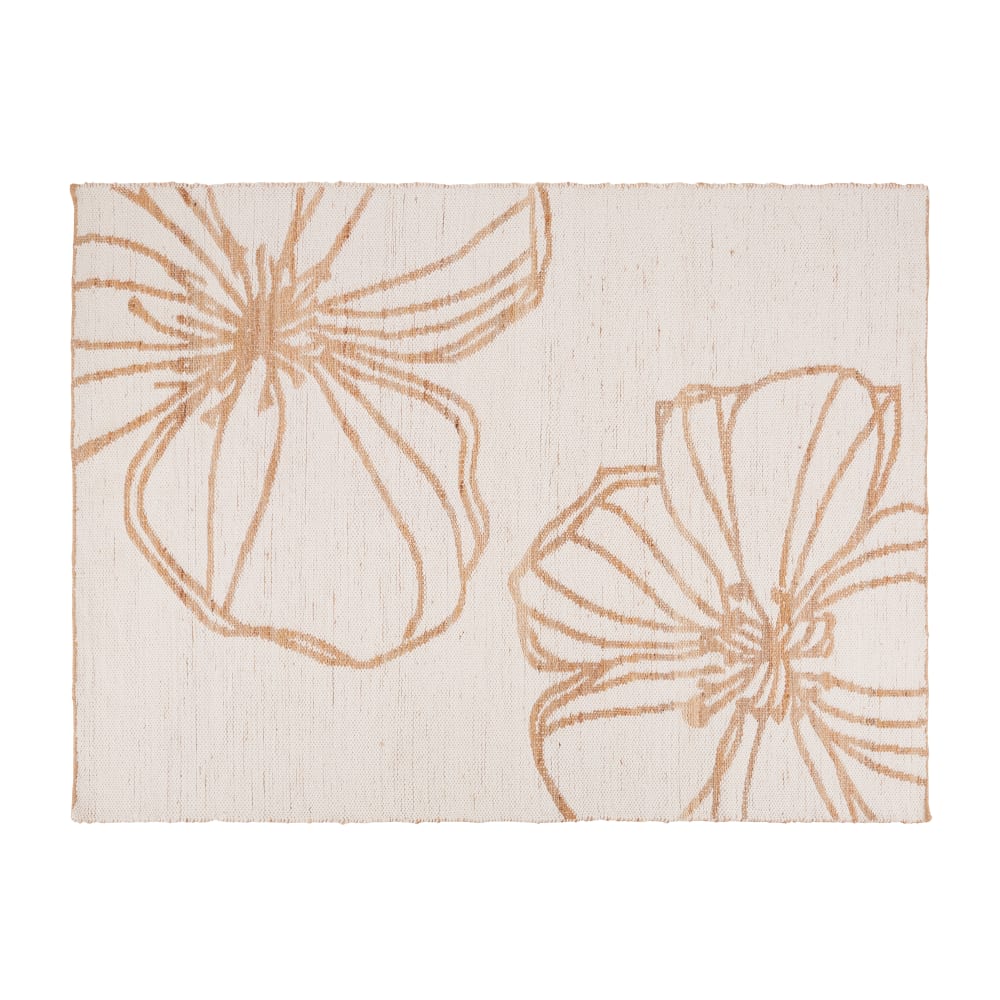 Tapis tissé jacquard en jute et laine motif floral réversible 160x230
