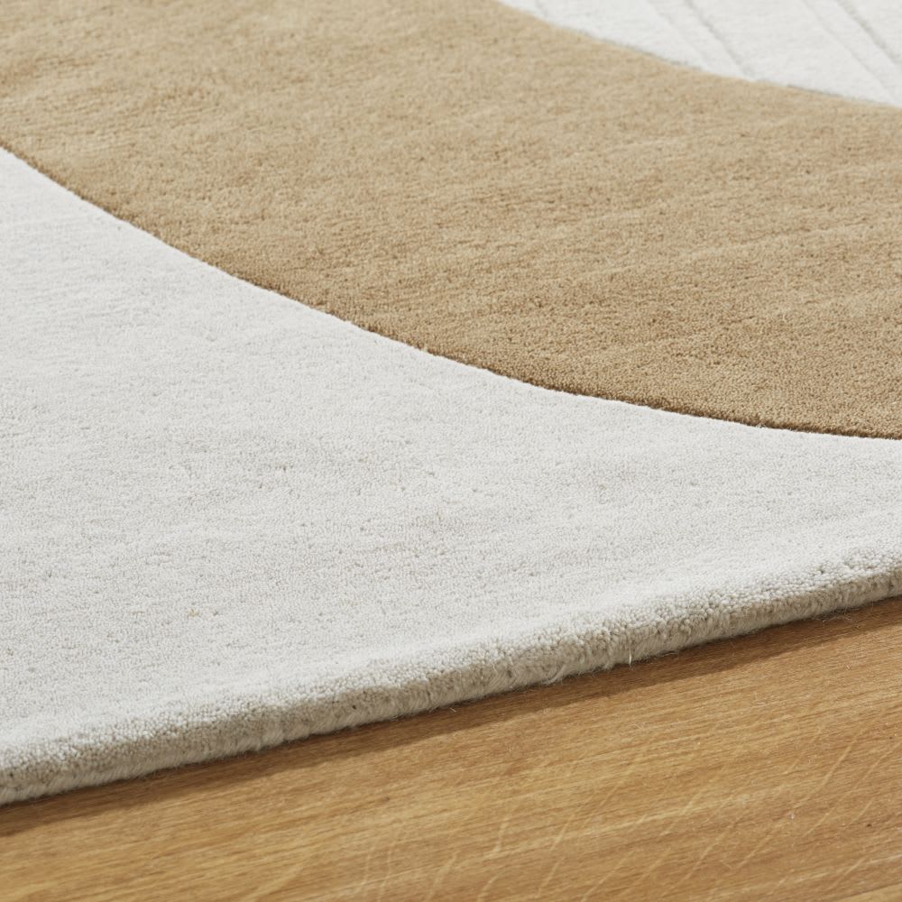Tappeto a motivi ad arco, tuftato e cesellato, beige, bianco e