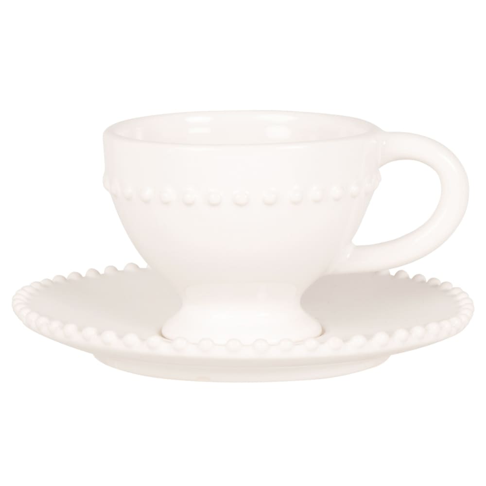 Tasse bord perles en faïence blanche