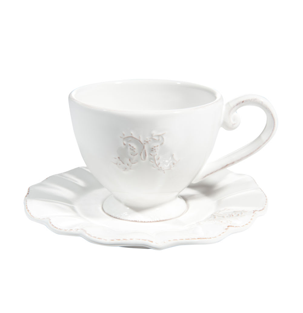 Tasse et soucoupe à café en faïence blanche