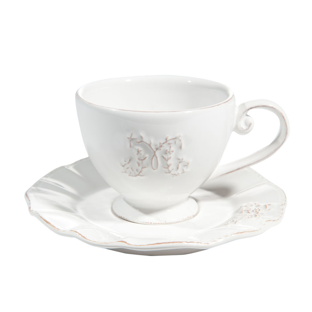 Tasse et soucoupe à thé en faïence blanche Tasse et soucoupe à thé en faïence blanche