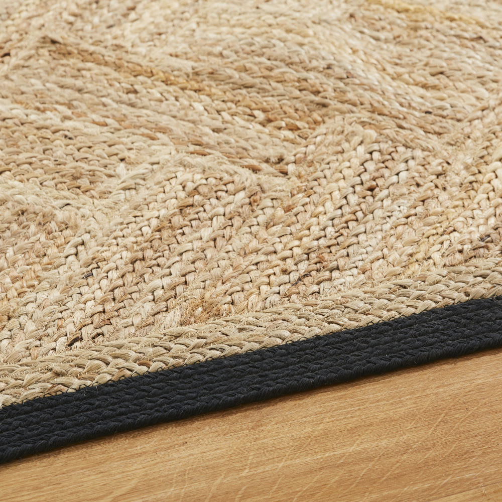 Teppich aus gewebter Jute in Beige und Baumwolle in Anthrazitgrau