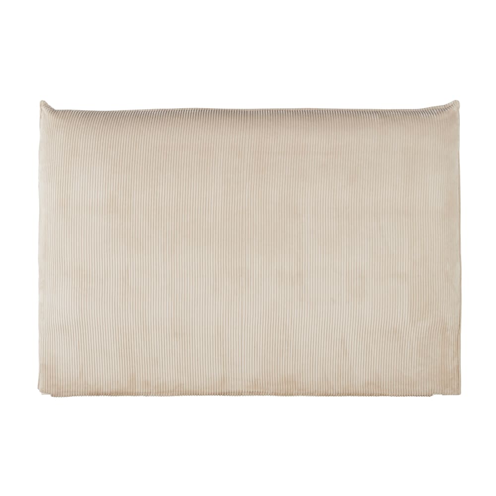 Tête de lit déhoussable effet velours beige pour couchage 160