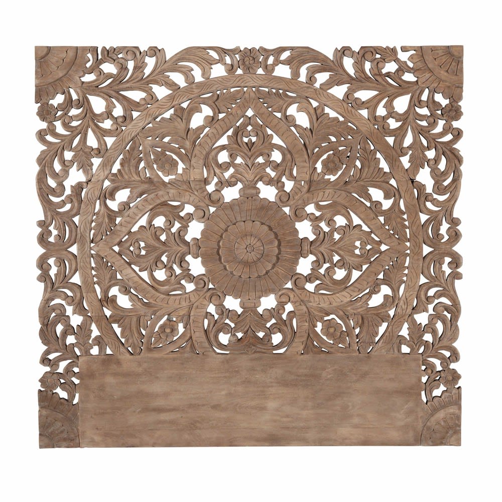 Tête de lit sculptée en manguier pour couchage 160
