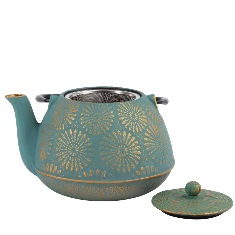 Theepot van blauw en goudkleurig gietijzer 1,2 l - Maisons Du