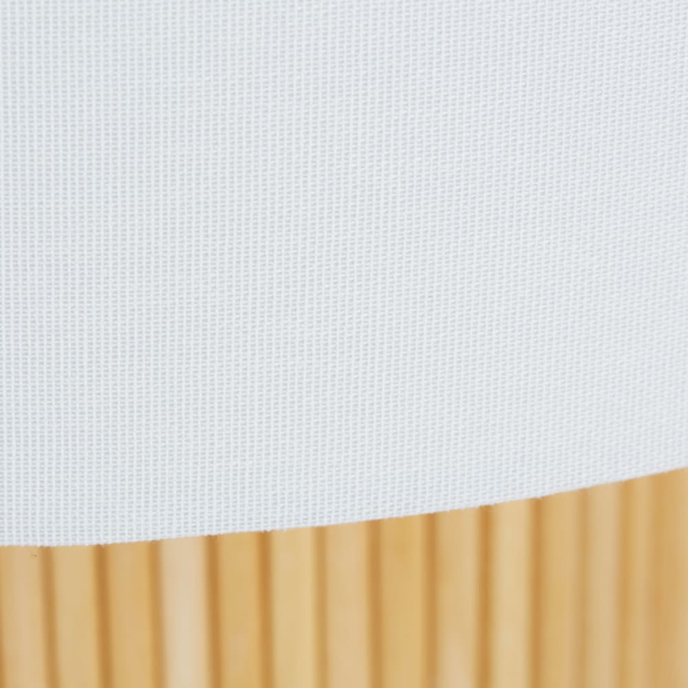Tischleuchte aus gestreiftem Kautschukholz, beige und weiß -