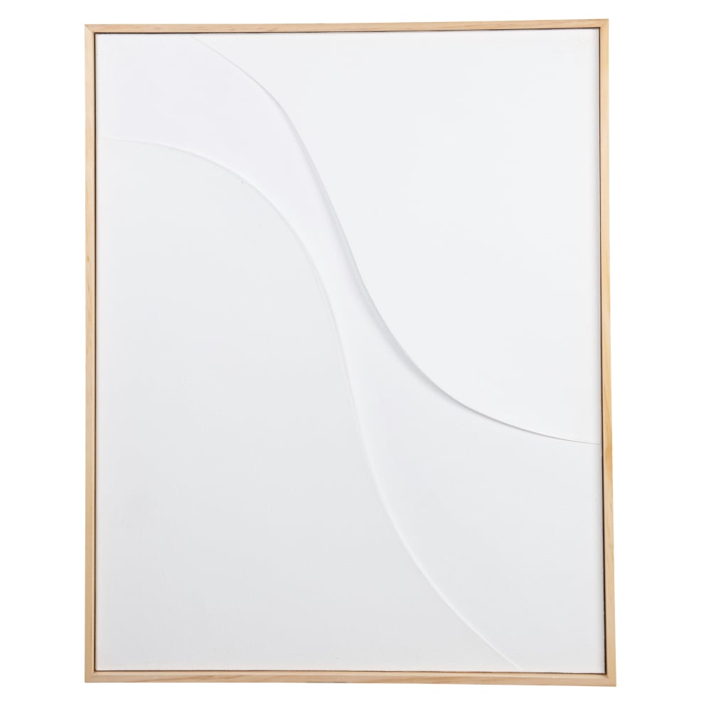 Toile abstraite blanche en relief et cadre en bois de pin 56x70