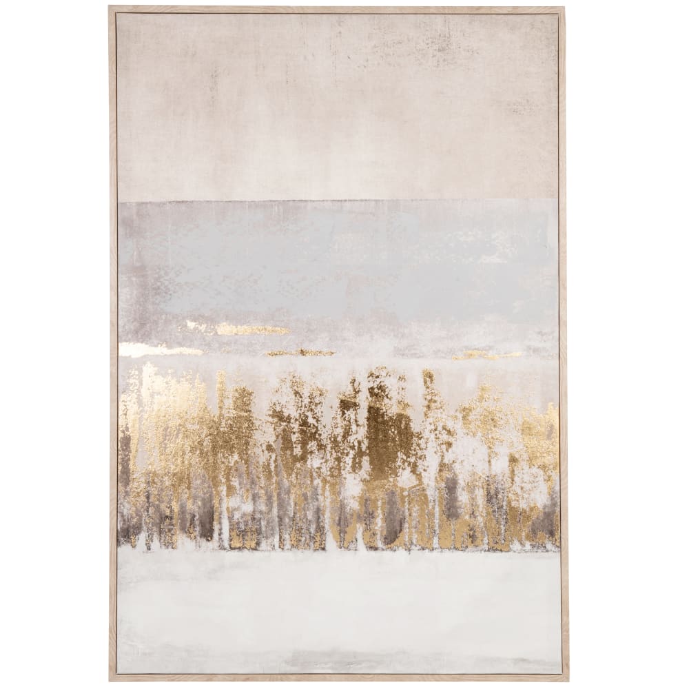 Toile abstraite imprimée et peinte grise, beige et dorée, 63x93 cm — Beyit
