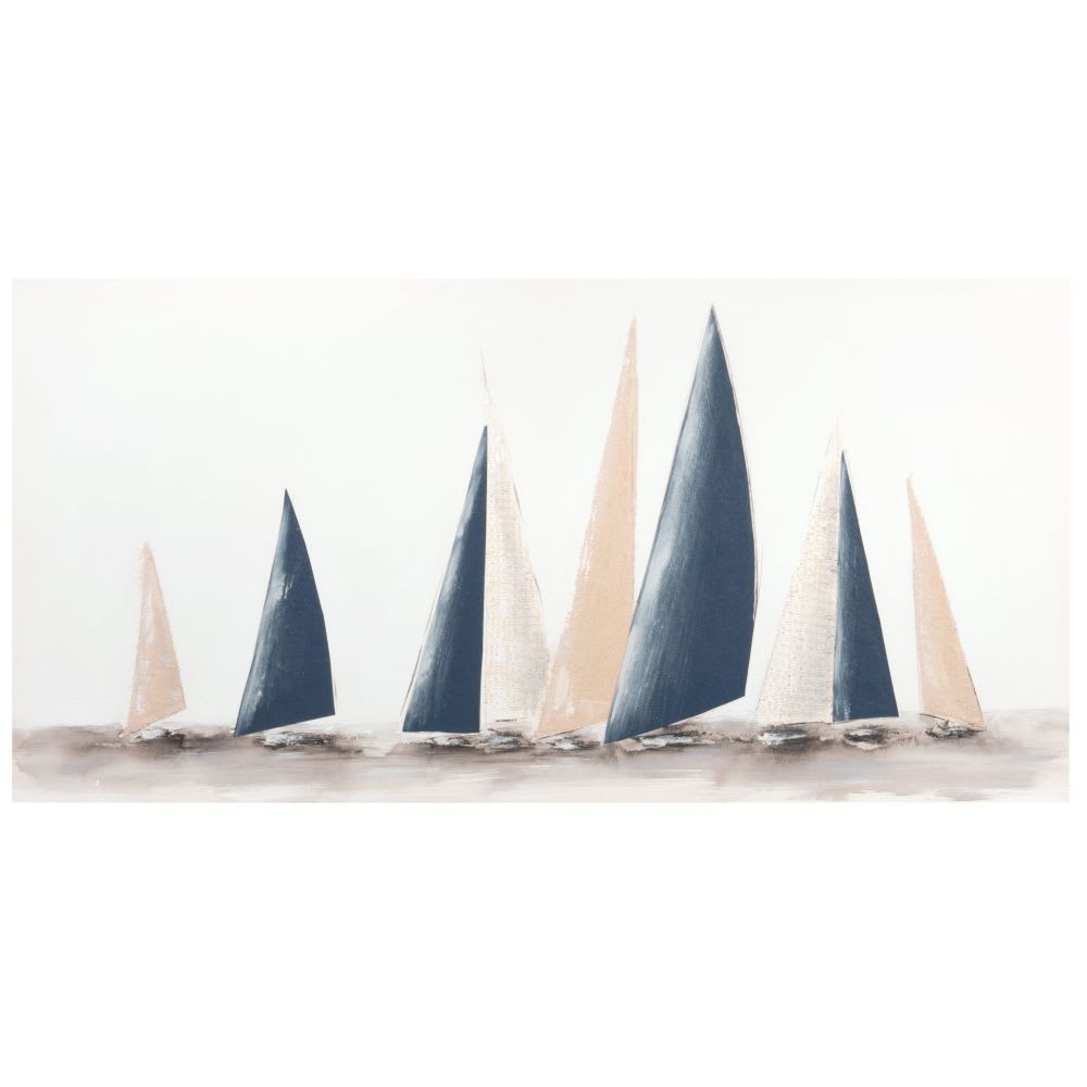 Toile imprimée et peinte bateaux, 90x45 cm — Beyit