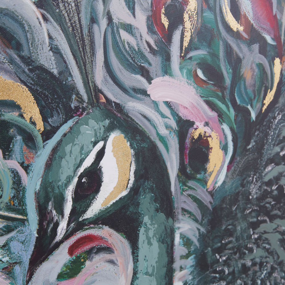 Toile imprimée et peinte paon multicolore 110x110 - Maisons du Monde