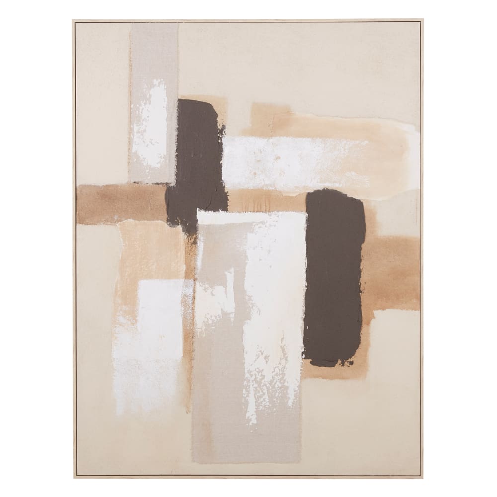 Toile peinte abstraite noire, beige et blanche, 98x130 cm — Beyit