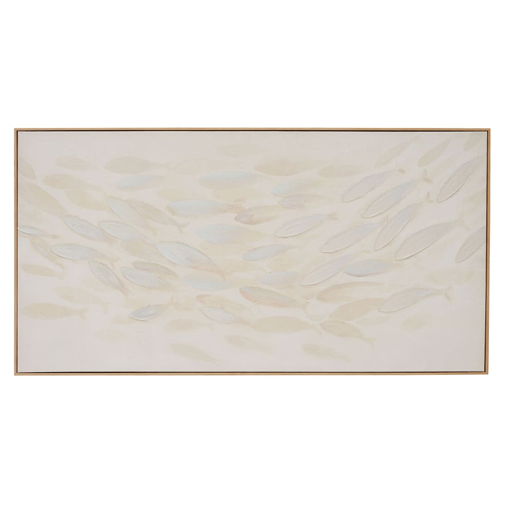 Toile peinte banc de poissons blanc et beige, 142x72 cm — Beyit