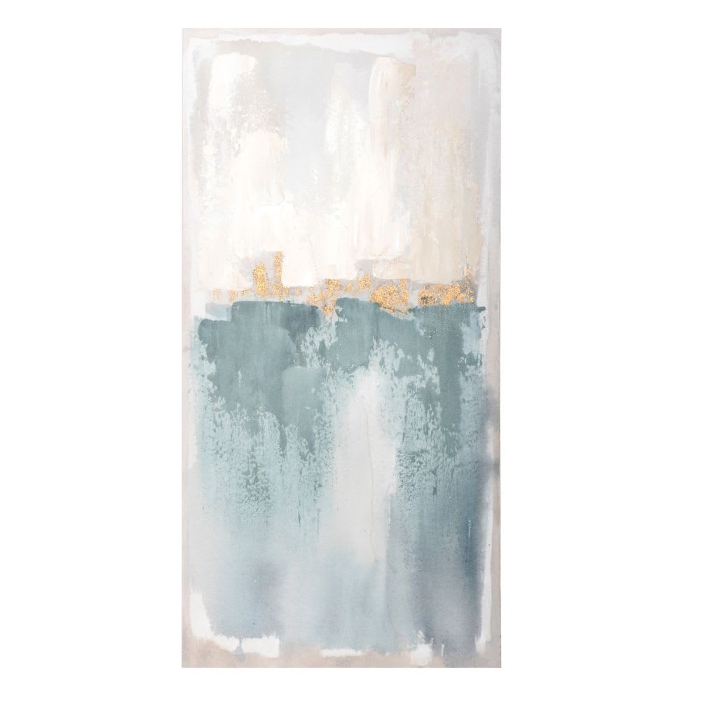 Toile peinte grise, bleue et dorée, 45x90 cm — Beyit